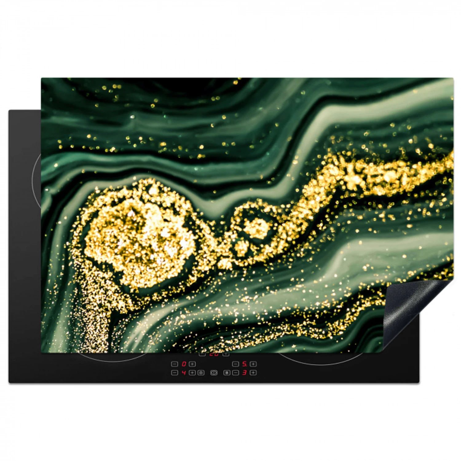 Gouden Storm op Groen Marmer Inductie beschermer vinyl 3mm klein -3d