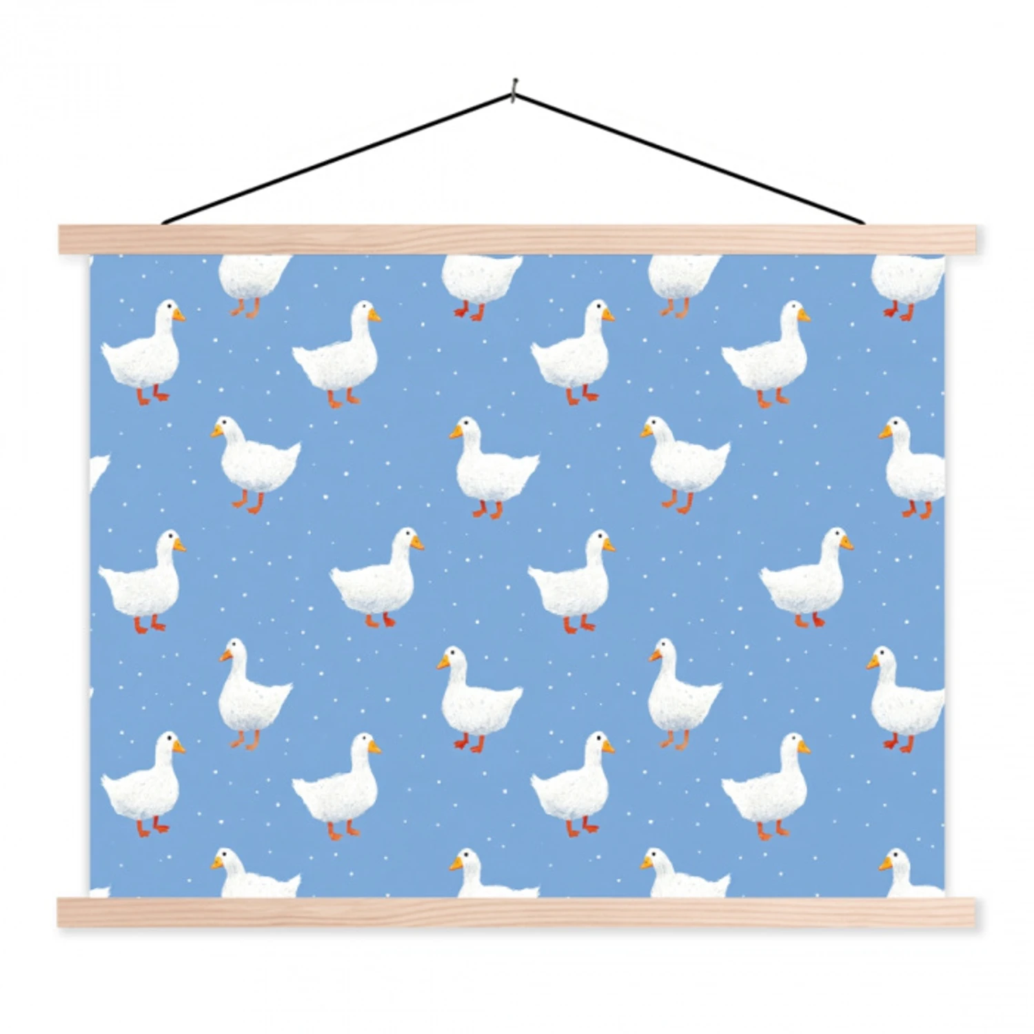Ganzen - Elegant - Blauw textielposter latten blank klein 122 -3d