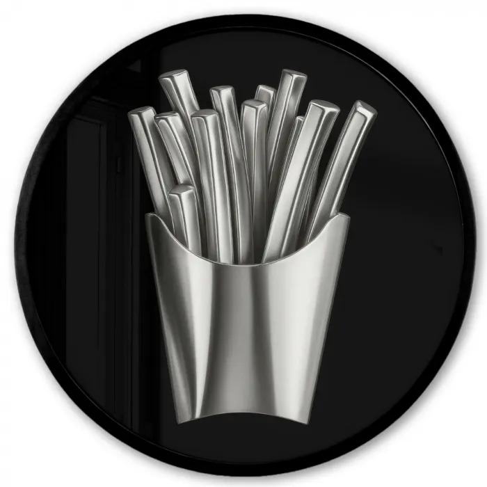 Frietjes - Futuristisch - Zilver Fotolijst rond zonder passe partout klein -3d