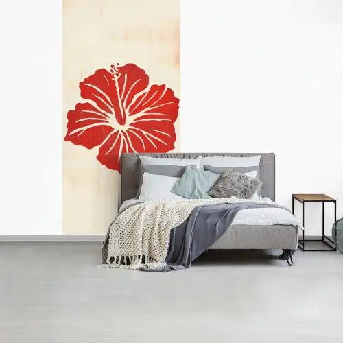 Rode hibiscusbloem - Textuur achtergrond - Beige fotobehang vinyl groot -slaapkamer