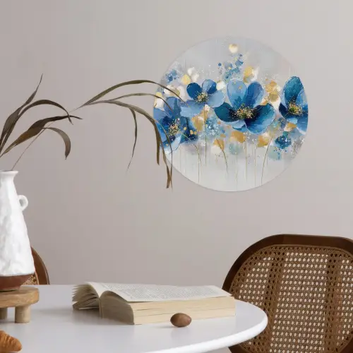 Bloemen - Blauw - Abstract Wandcirkel behangsticker klein -sfeer3
