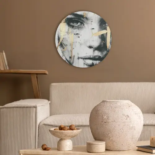 Portret - Vrouw - Penseelstreken - Goud Akoestische PET Vilt - Rond klein -sfeer1