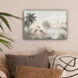 Kraanvogels - Palmbomen - Tropisch canvas 2cm klein -sfeer1