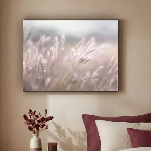 Graspluimen - Wind - Beige - Mistig Textielframe zwart klein -sfeer1