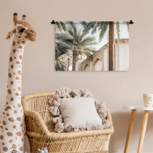 Gebouw - Palmbomen - Beige - Zon Wandkleed katoen klein -wsfeer5_kind