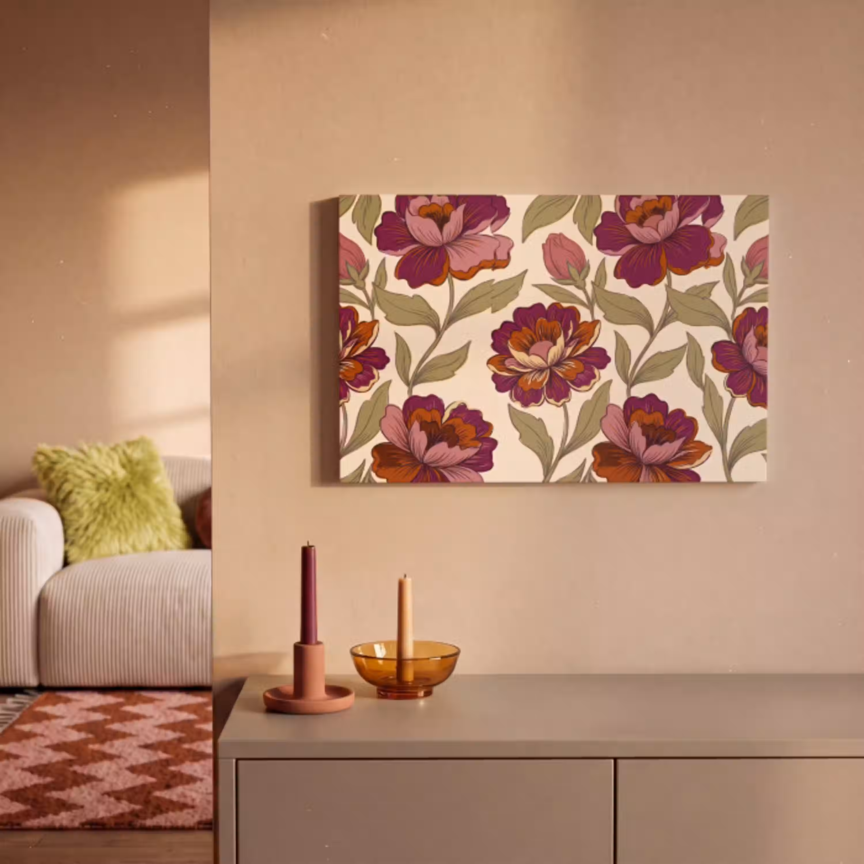 Bloemen - Patroon - Natuur - Modern - Paars canvas 2cm klein -sfeer1