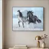 Paarden - Winter - Dieren - Natuur - Sneeuw Textielframe zwart klein -sfeer2