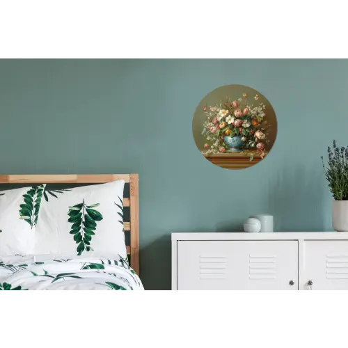Vaas - Pastel - Kleuren - Bloemen Wandcirkel aluminium klein -slaapkamer