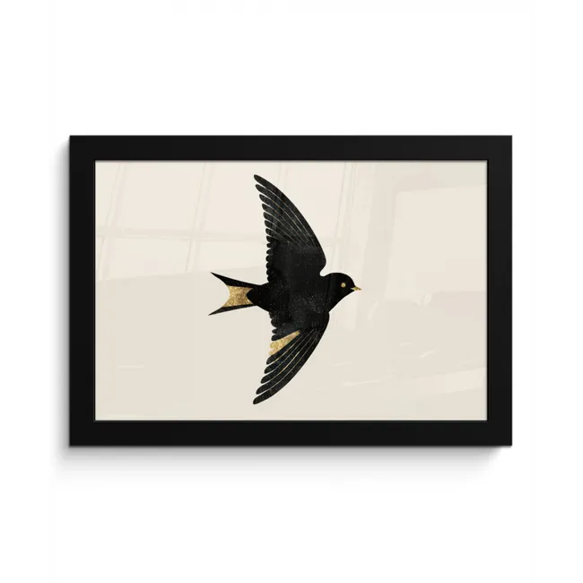 Zwarte zwaluw - Gouden accenten - Lichte achtergrond fotolijst zwart zonder passe partout klein -3d