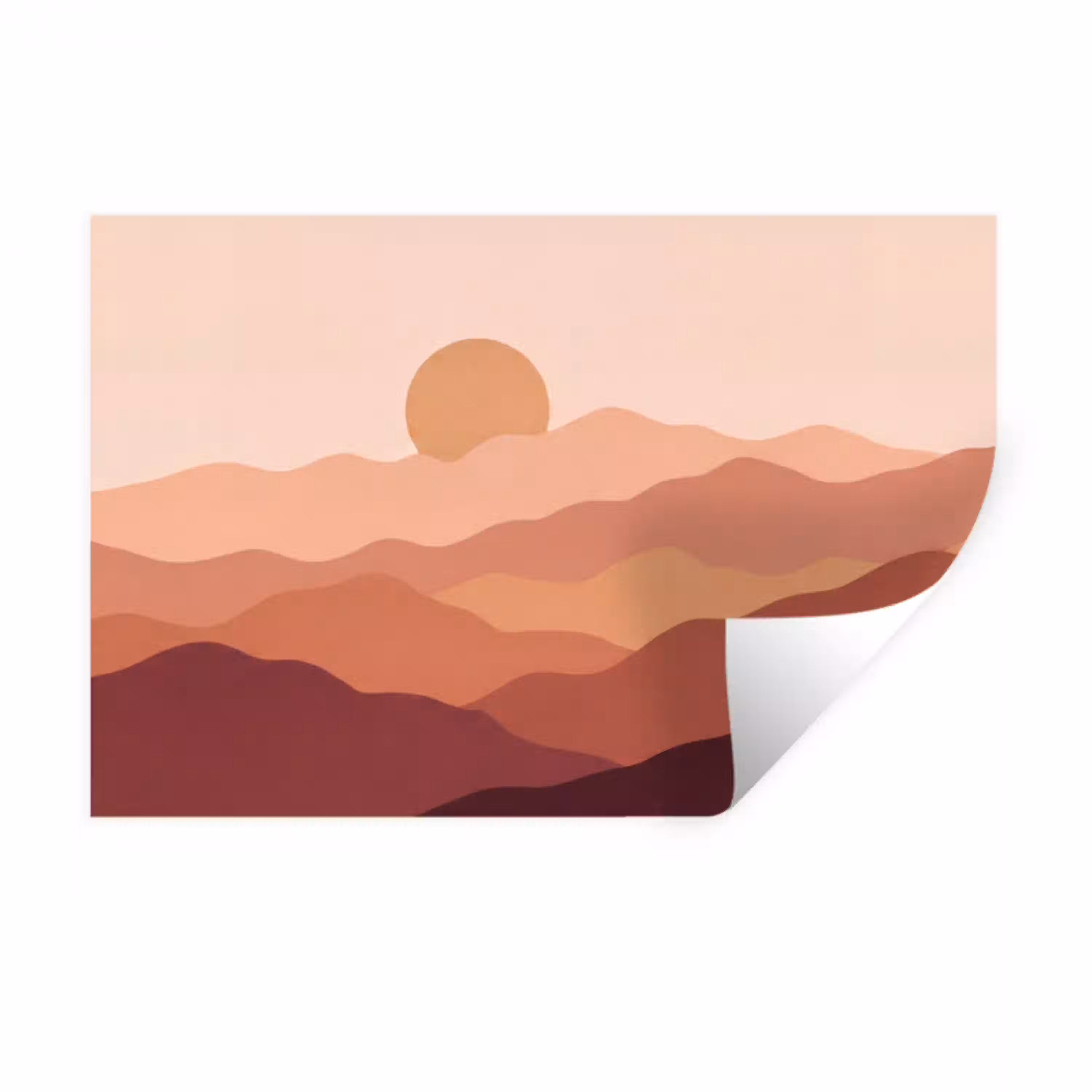 Natuur - Heuvels - Abstract - Modern - Oranje Muursticker klein -3d