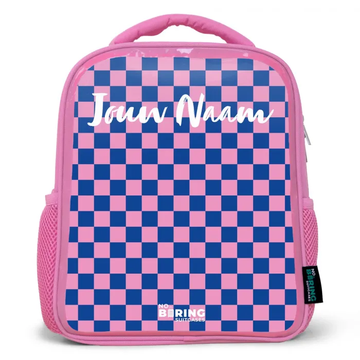Blokjes - Blauw - Roze Kinderrugzak - Roze middel -3d