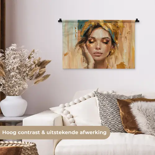 Vrouwen - Portret - Luxe - Goud Wandkleed katoen klein -sfeer1
