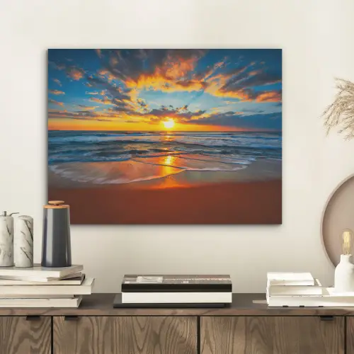 Zee - Zonsondergang - Strand - Wolken - Oranje PET vilt klein -sfeer1