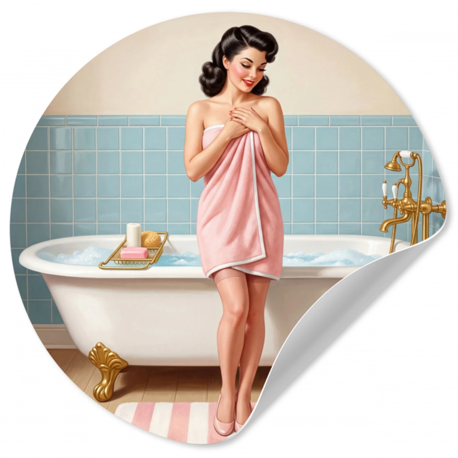 Badkamer - Vrouw - Roze Wandcirkel behangsticker klein -3d