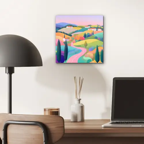 Landschap - Paars - Pastel - Huizen aluminium wit klein -sfeer5