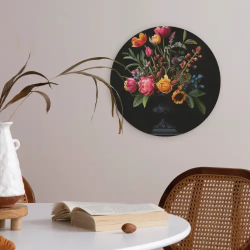 Tulpen - Bessen - Boeket - Vaas Akoestische PET Vilt - Rond klein -sfeer3