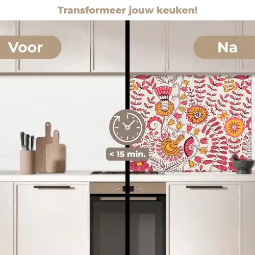 Bloemen - Design - Roze - Oranje keuken achterwand 2 middel 871 -voor-na2_NL