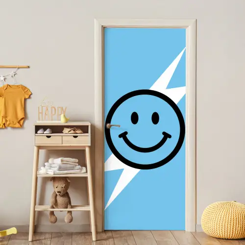 Smiley - Blauw - Bliksem deurposter klein -sfeer4