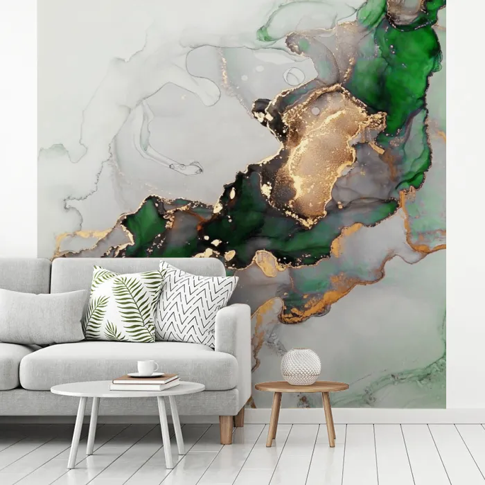 Marmer - Goud - Groen - Luxe fotobehang vinyl groot -woonkamer