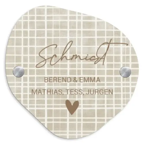 Beige raster - Sierlijk Naambord Organisch middel -3d