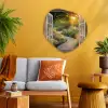 Doorkijk - Bloemen - Natuur - Zon - Pad Wandcirkel Organisch Aluminium middel -sfeer4