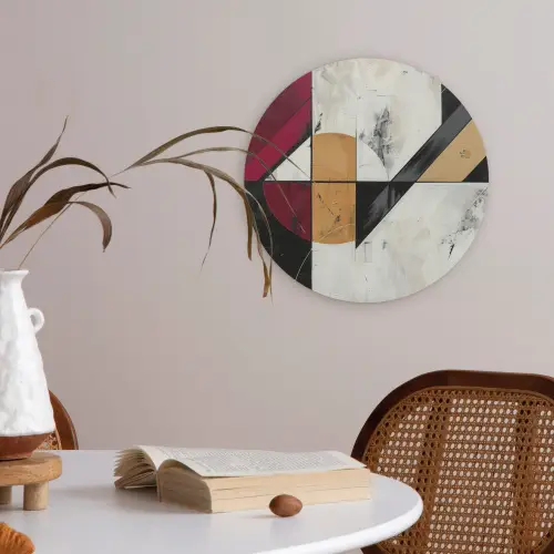 Modern - Abstract - Geometrisch - Rood - Industrieel Akoestische PET Vilt - Rond klein -sfeer3