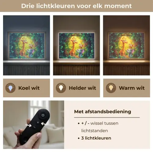 Dieren - Jungle - Giraf - Olifant - Aapje Light Box met batterij (Wandlamp kind) middel -USP_lichtkleurNL