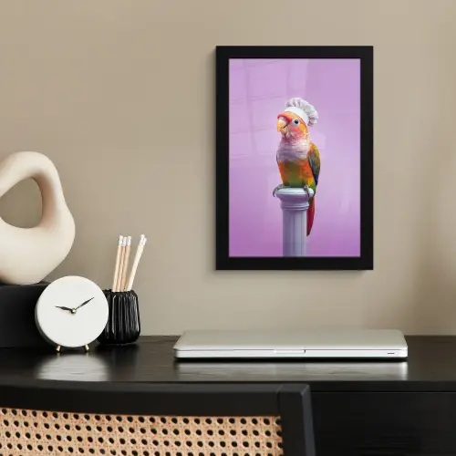 Papegaai - Koksmuts - Pilaar - Vogel fotolijst zwart zonder passe partout klein -sfeer1