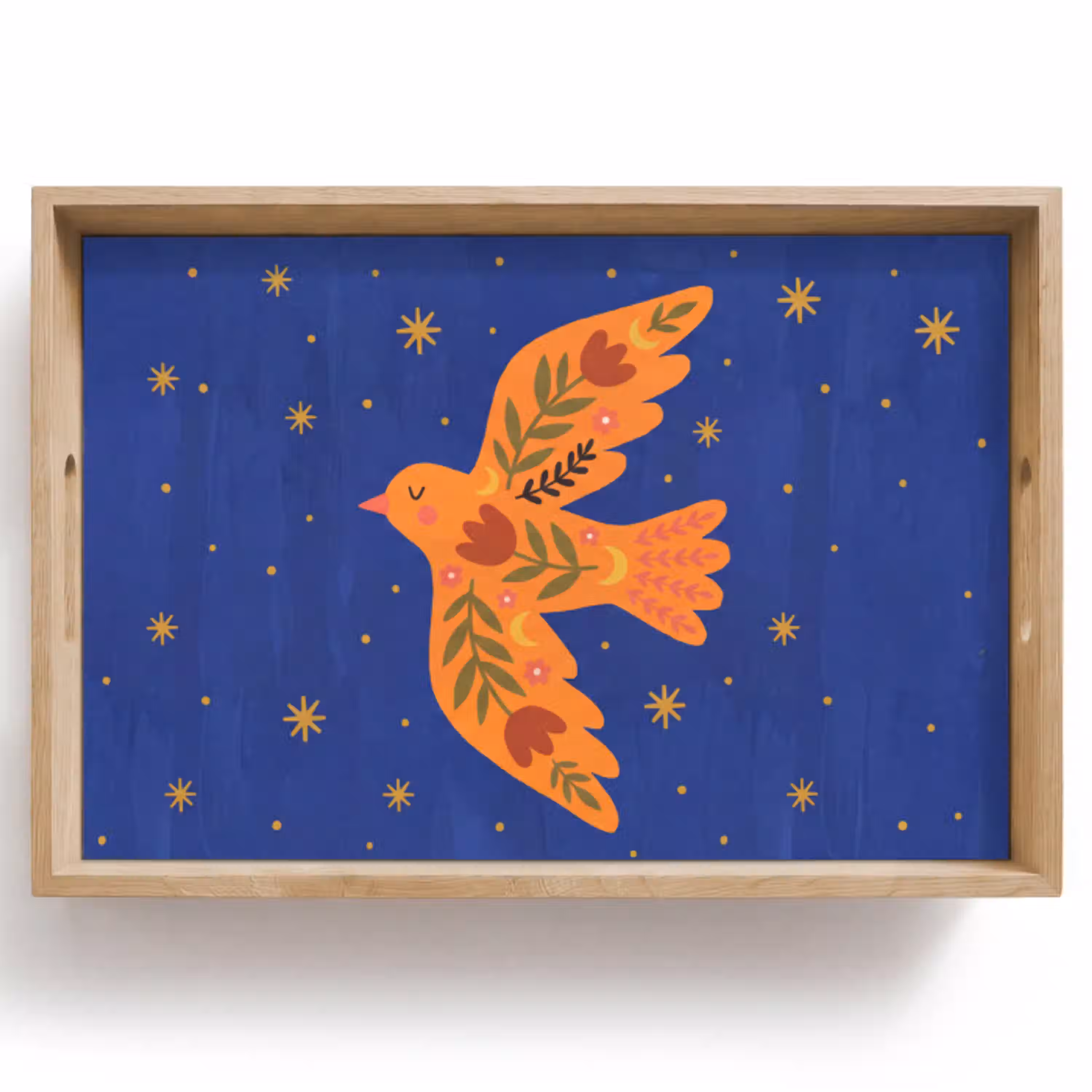Vogel - Bloemen - Decoratief - Oranje - Blauw Dienblad Rechthoek middel -z3d_shopping