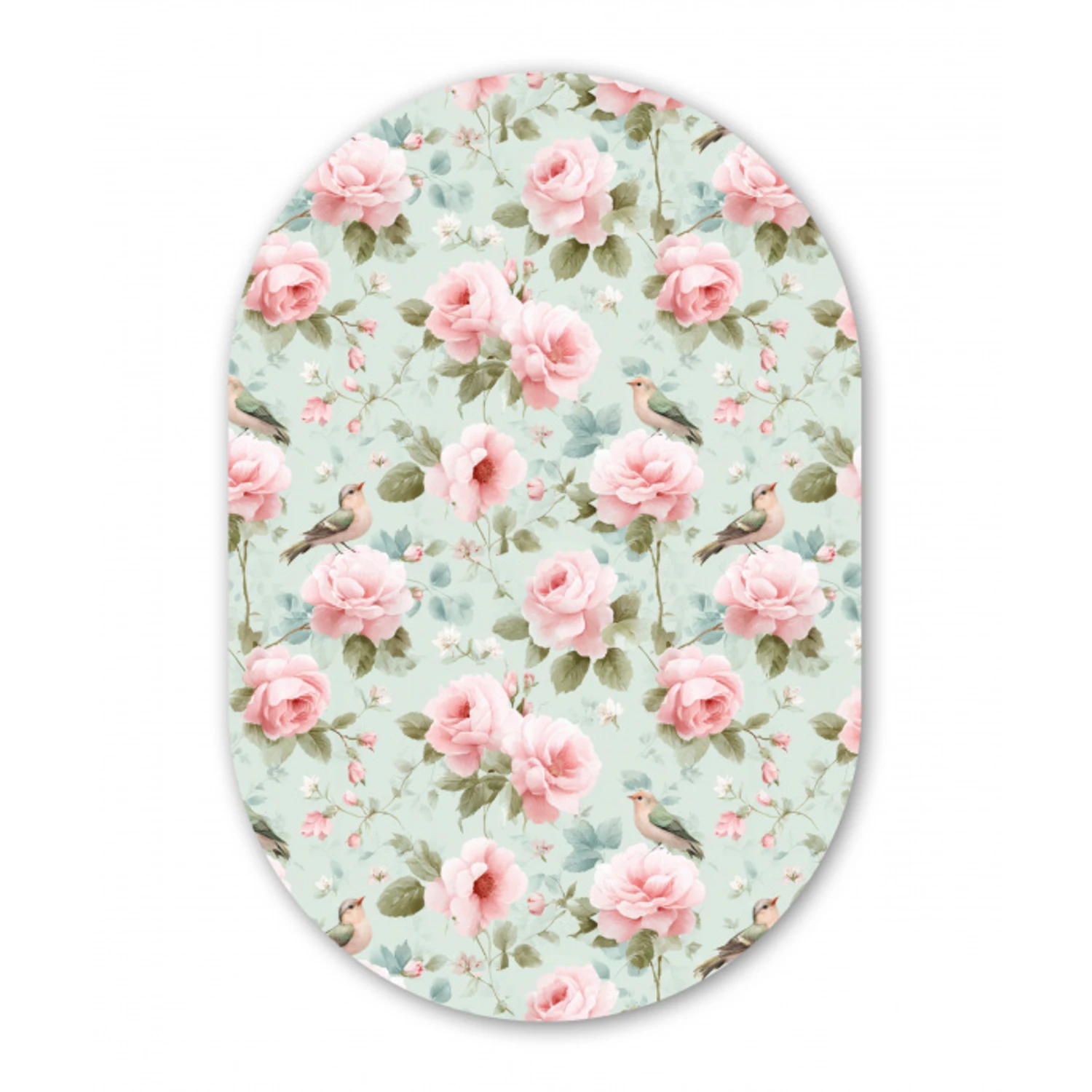 Rozen - Vogels - Pastel - Kleurrijk Wandcirkel Ovaal Aluminium middel 839 -3d