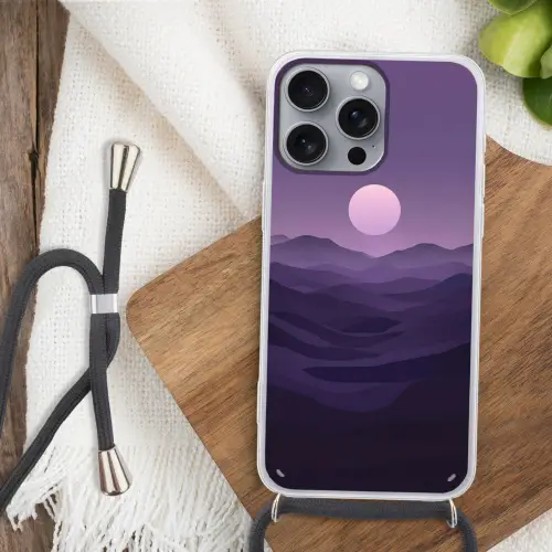 Heuvels - Paars - Mist - Zon Hoesje iPhone 16 Pro Max met koord klein -sfeer4
