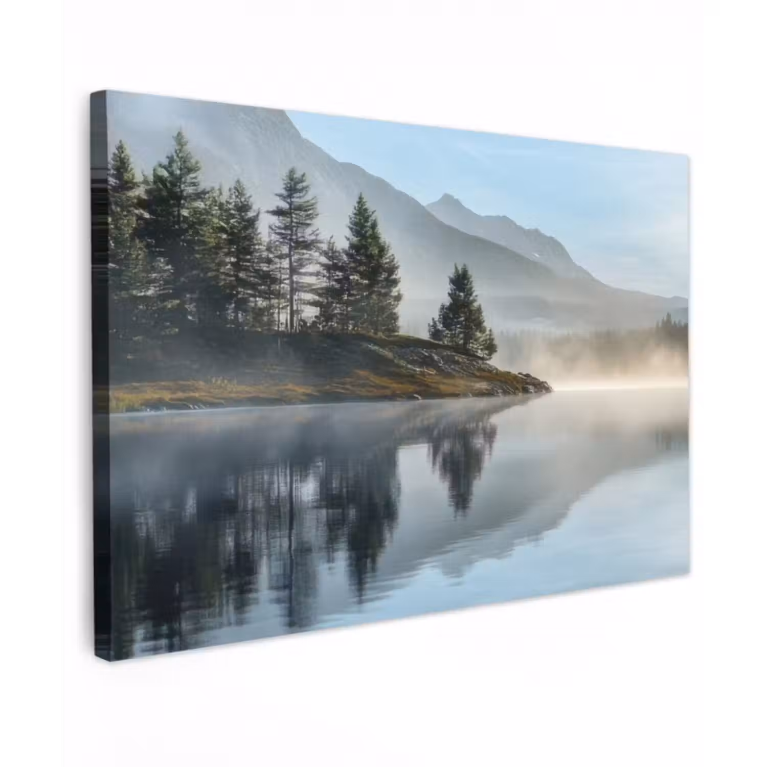 Leinwandbild - See - Nebel - Berge - Landschaft