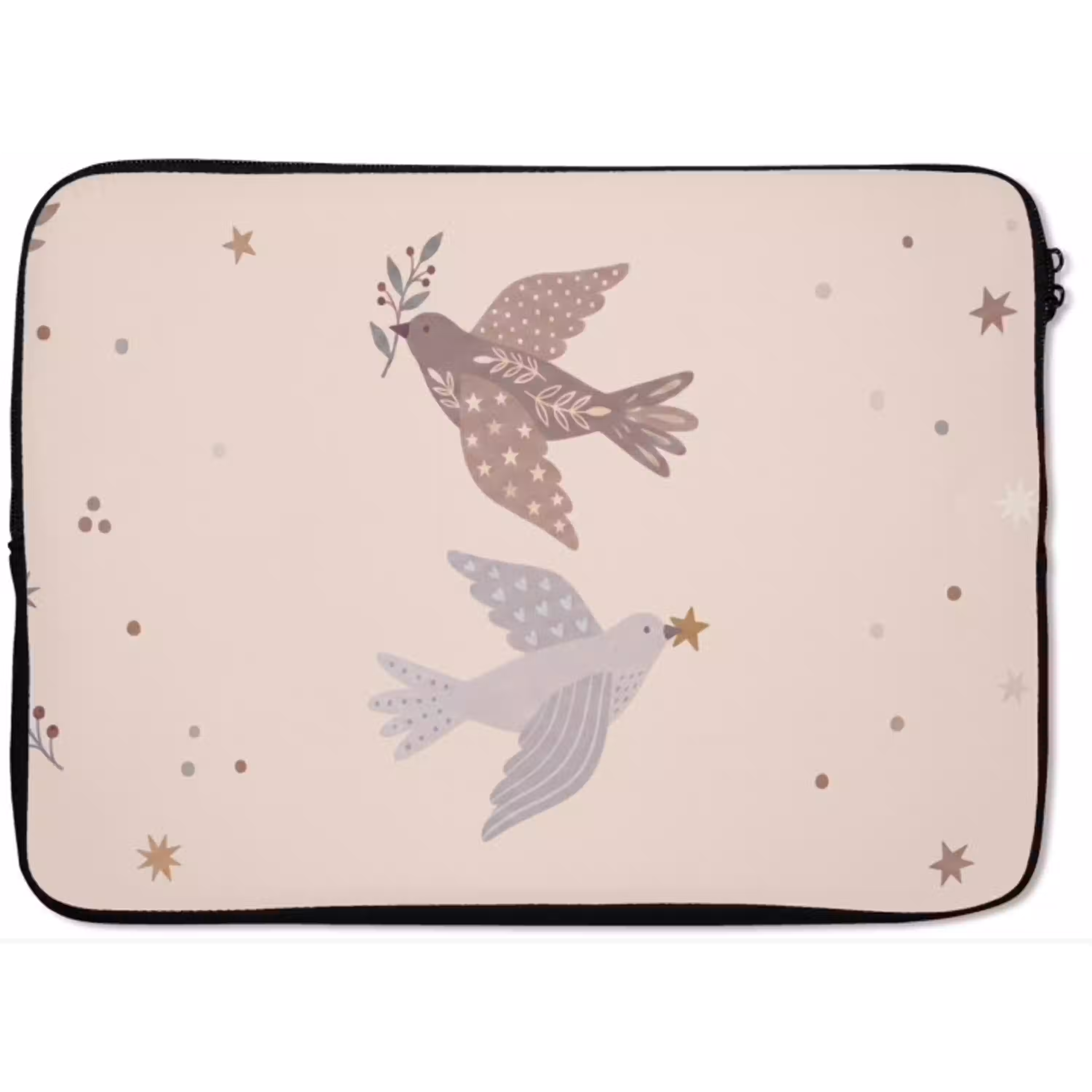 Vogel - Bessen - Natuur - Modern - Beige laptophoes neopreen klein -zkaufland3dotto
