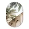Gebouw - Palmbomen - Beige - Zon Wandcirkel Ovaal Glas middel -3d