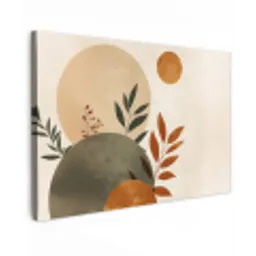 Vormen - Rond - Bladeren - Beige Tuinposter op houten frame 2 cm dik klein -3d