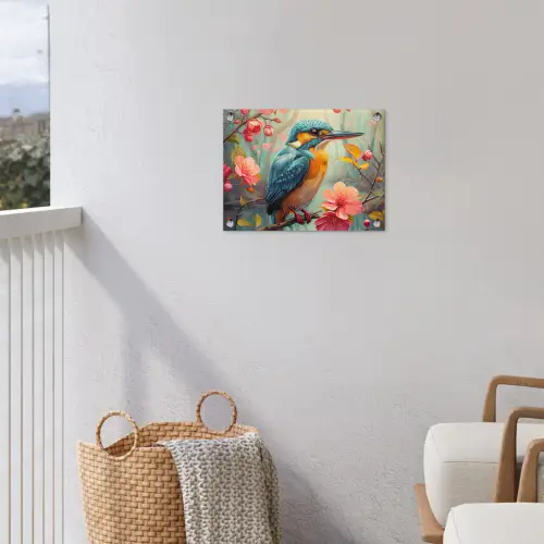 IJsvogel - Bloesem - Natuur - Vogels - Bloemen tuinposter los doek klein -sfeer8