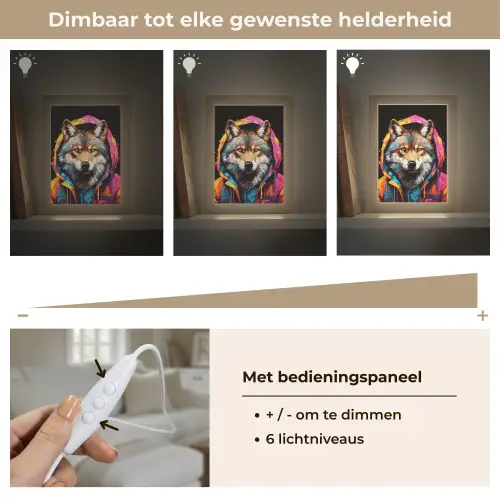 Graffiti - Wolf - Jas - Zwart Light Box met kabel (Tafellamp) klein -USP_dimbaarNL