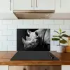 Dieren - Neushoorn - Zwart - Wit - Portret keuken achterwand spatscherm klein -sfeer2