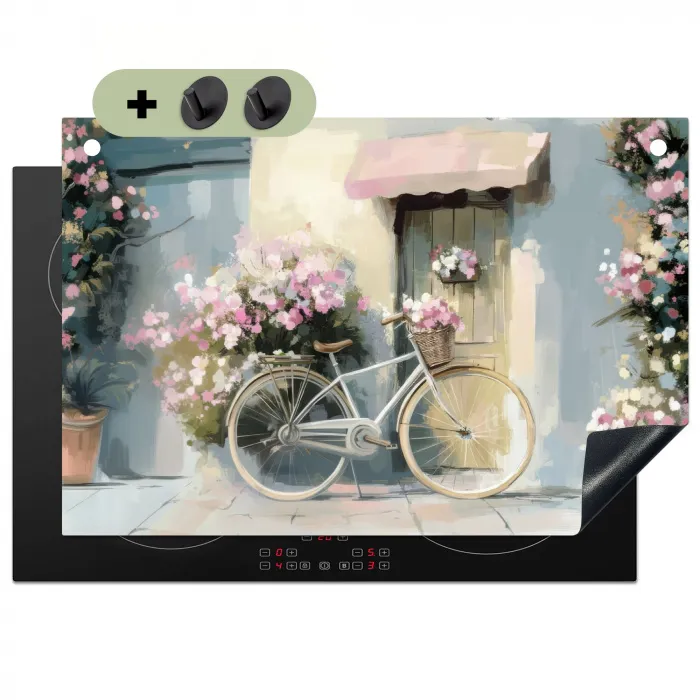 Fiets - Pastelkleuren - Bloemen Inductie beschemer met haakjes klein -3d