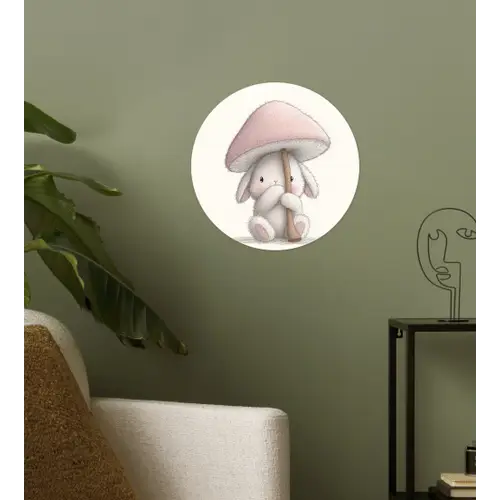 Paddenstoel - Konijn - Roze Wandcirkel behangsticker klein -sfeer2