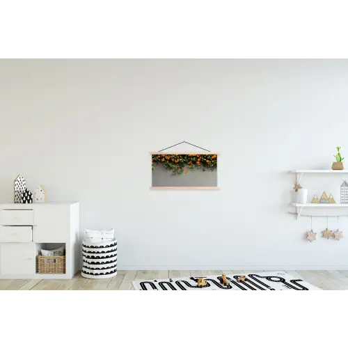 Bloemen - Muur - Oranje textielposter latten blank klein -kinderkamer
