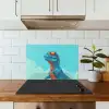 T-Rex - Blauw - Wolken - Zonnebril keuken achterwand spatscherm klein -sfeer2