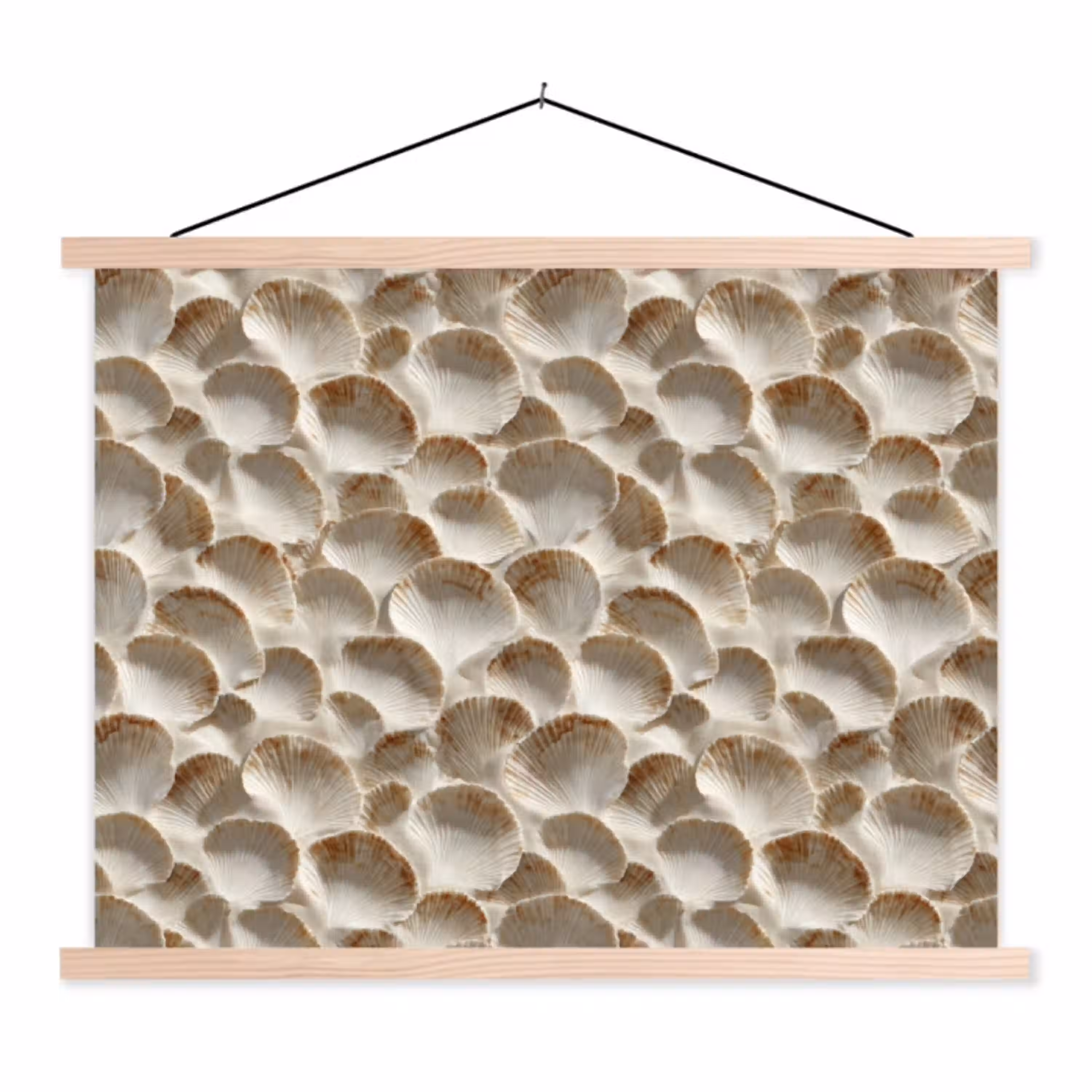 Schelpen - Waaiervorm - Wit textielposter latten blank klein 122 -3d