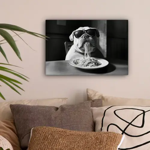 Hond - Bulldog - Pasta - Bril - Stoer - Dieren canvas 2cm klein -sfeer1