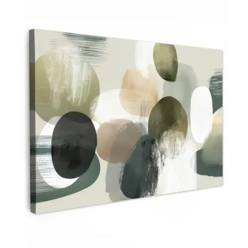 Minimalistisch - Cirkels - Penseelstreken - Beige Tuinposter op houten frame 2 cm dik klein -3d
