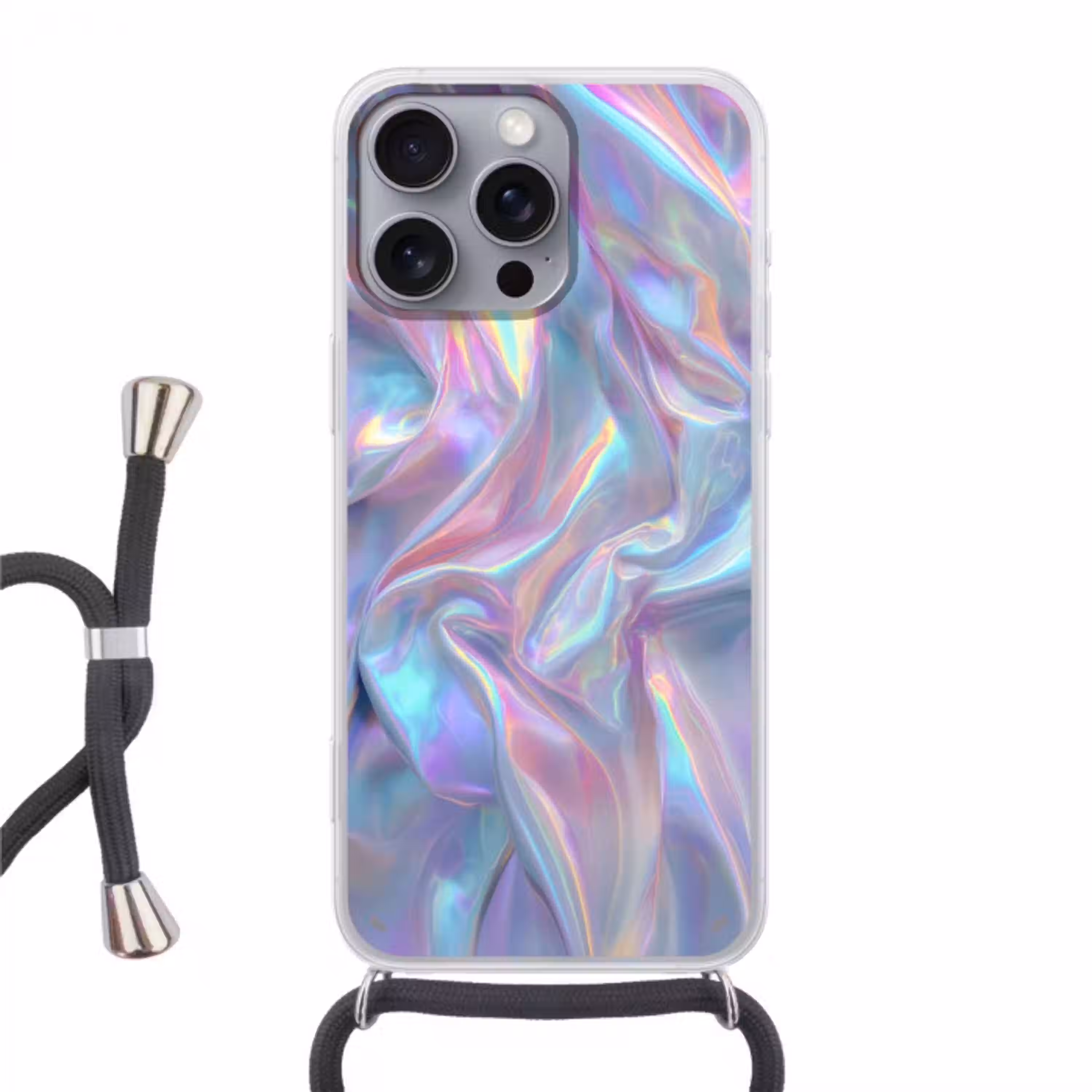 Golvend - Pasteltinten - Glanzend - Stof Hoesje iPhone 16 Pro Max met koord klein -3d