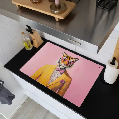 Tijger - Bril - Geel - Jasje Inductie beschemer met haakjes klein -sfeer1