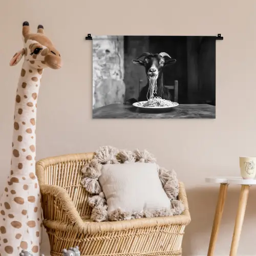 Geit - Bord - Spaghetti - Zwart Wit Wandkleed katoen klein -wsfeer5_kind