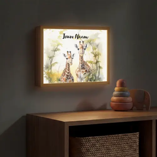 Giraffe - Wilde dieren - Natuur - Kinderen Light Box met batterij (Wandlamp kind) middel -sfeer5_kind