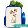 Bruin gevlekte pup op een beige achtergrond Kinderrugzak - Blauw middel -inhoud_NL
